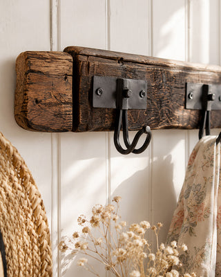 Rustic Recycled Wood Coat Rack | Farmhouse Wall Hook Organizer