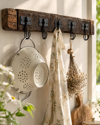 Rustic Recycled Wood Coat Rack | Farmhouse Wall Hook Organizer