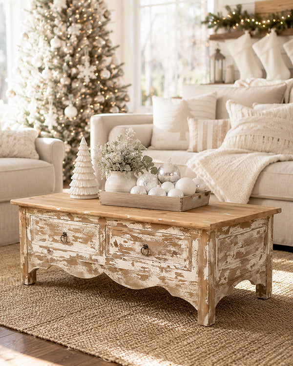 Timeworn Wood Coffee Table with Four Drawers