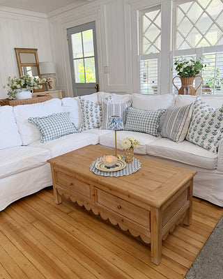 Cottage Scalloped Wood Coffee Table with Drawers