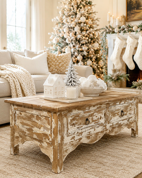 Timeworn Wood Coffee Table with Four Drawers
