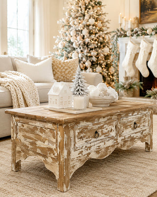 Timeworn Wood Coffee Table with Four Drawers