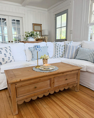 Cottage Scalloped Wood Coffee Table with Drawers