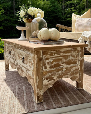 Timeworn Wood Coffee Table with Four Drawers