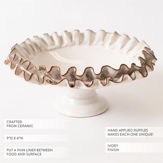 Ivory ceramic pedestal bowl side angle detail