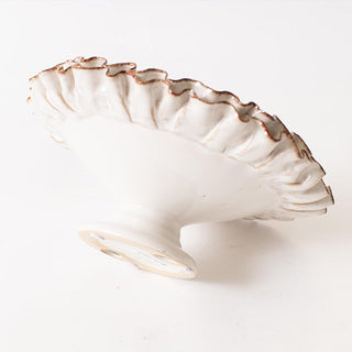 Ivory ruffled ceramic pedestal bowl product details
