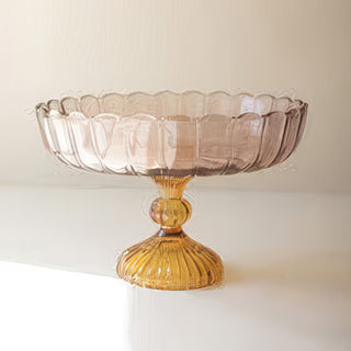 decorative glass pedestal bowl ribbed stem fluted edge