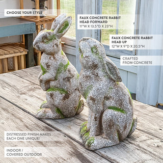Faux concrete rabbit statues head up and forward styles