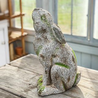 Faux concrete seated rabbit statue rustic home decor