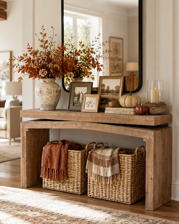 Rustic Wood Split Profile Console Table