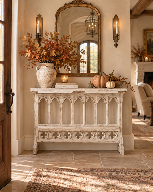 Distressed White Cathedral Arched Console Table