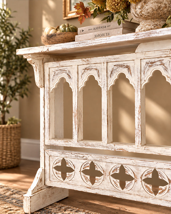 Distressed White Cathedral Arched Console Table