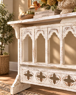 Distressed White Cathedral Arched Console Table