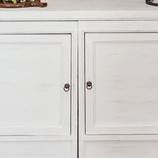 Distressed white cabinet doors farmhouse furniture detail