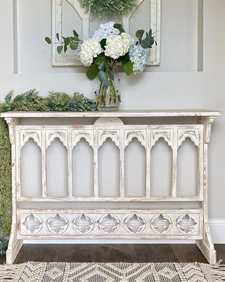 Distressed White Cathedral Arched Console Table