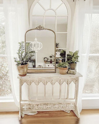 Distressed White Cathedral Arched Console Table