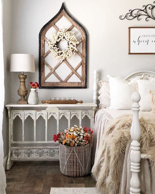 Distressed White Cathedral Arched Console Table