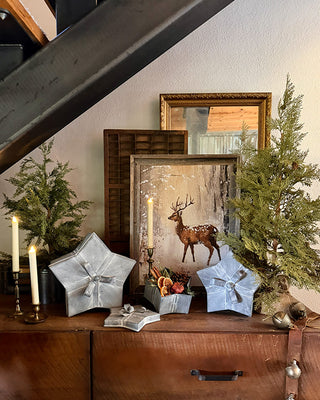 Galvanized Star Gift Boxes with Bow Lids, Set of 3