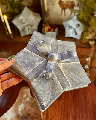 Galvanized Star Gift Boxes with Bow Lids, Set of 3