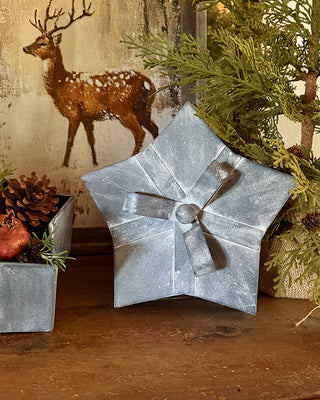 Galvanized Star Gift Boxes with Bow Lids, Set of 3