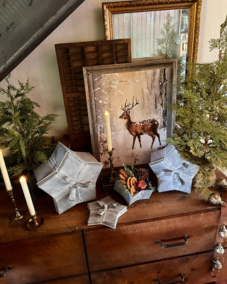 Galvanized Star Gift Boxes with Bow Lids, Set of 3