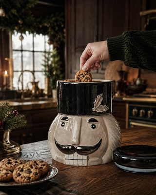 Elegant Nutcracker Cookie Jar Dolomite Gray Black Christmas Canister