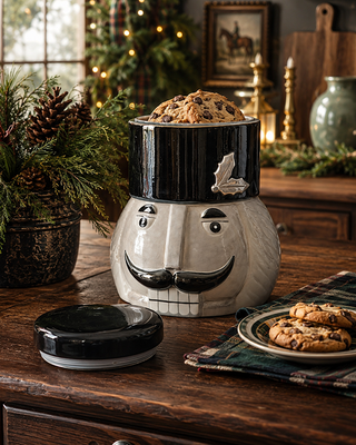 Elegant Nutcracker Cookie Jar Dolomite Gray Black Christmas Canister
