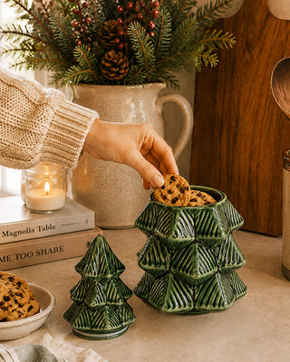 Iridescent Ceramic Christmas Tree Cookie Jar Green Holiday Kitchen Decor