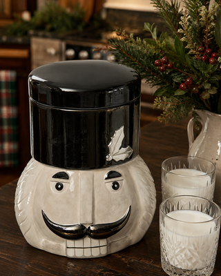 Elegant Nutcracker Cookie Jar Dolomite Gray Black Christmas Canister