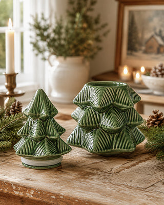 Iridescent Ceramic Christmas Tree Cookie Jar Green Holiday Kitchen Decor