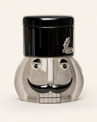 Elegant Nutcracker Cookie Jar Dolomite Gray Black Christmas Canister