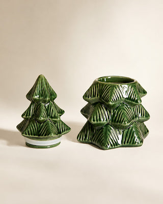 Iridescent Ceramic Christmas Tree Cookie Jar Green Holiday Kitchen Decor