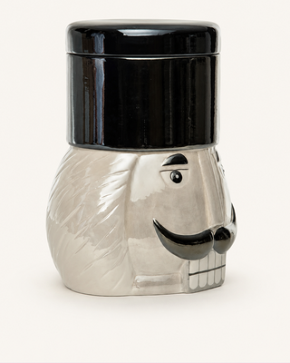 Elegant Nutcracker Cookie Jar Dolomite Gray Black Christmas Canister