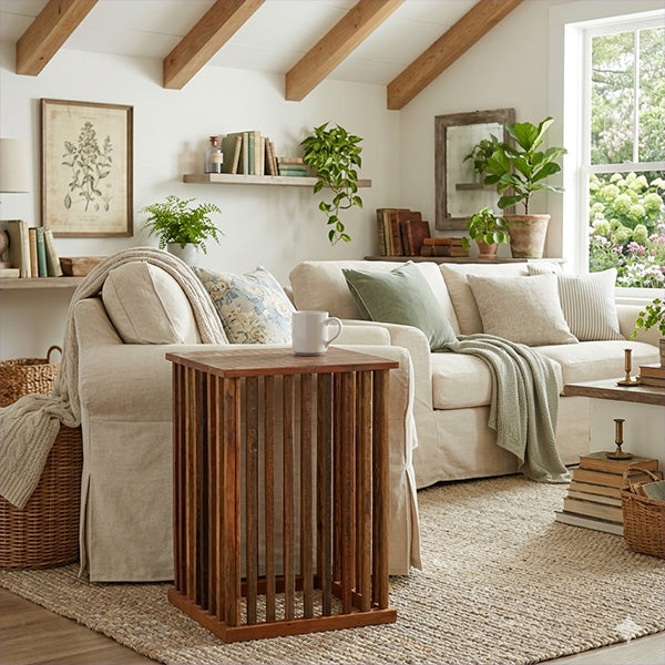 Rustic mango wood side table farmhouse living room