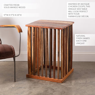 Solid mango wood slatted end table rustic design