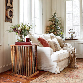 Farmhouse living room with mango wood side table