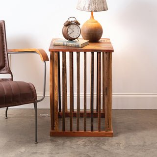 Side table styled with lamp and books farmhouse décor