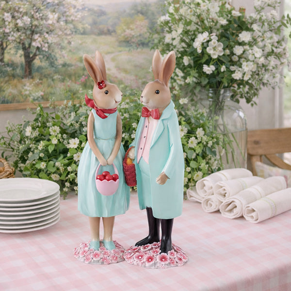 13 Inch Easter Bunny Couple Figurines, Set of 2 - Decor Steals