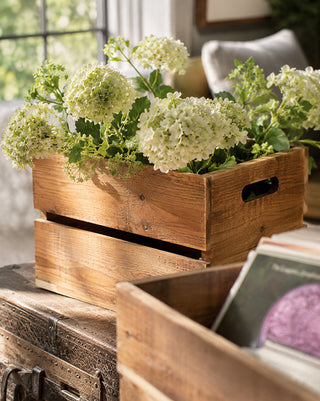 Natural Recycled Wood Slatted Storage Crates, Set of 2