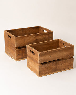 Natural Recycled Wood Slatted Storage Crates, Set of 2