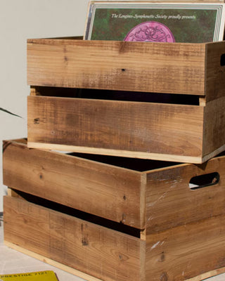 Natural Recycled Wood Slatted Storage Crates, Set of 2
