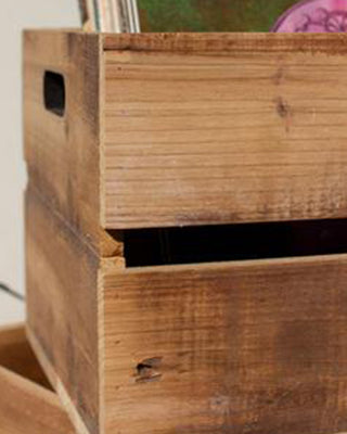 Natural Recycled Wood Slatted Storage Crates, Set of 2
