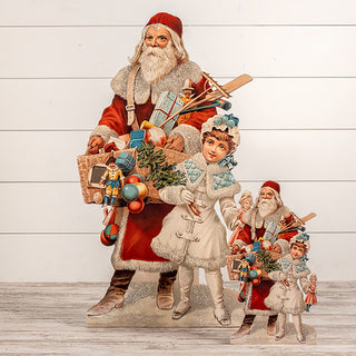 Vintage Storybook Traveling Santa Cutouts, Set of Two, Choose Your Size