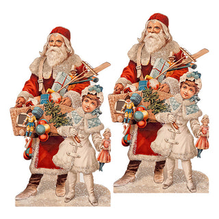Vintage Storybook Traveling Santa Cutouts, Set of Two, Choose Your Size