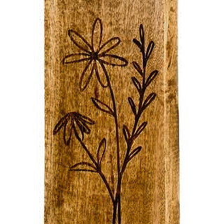 Flower Engraved Wooden Cutting Board - Rustic Paddle Wall Decor