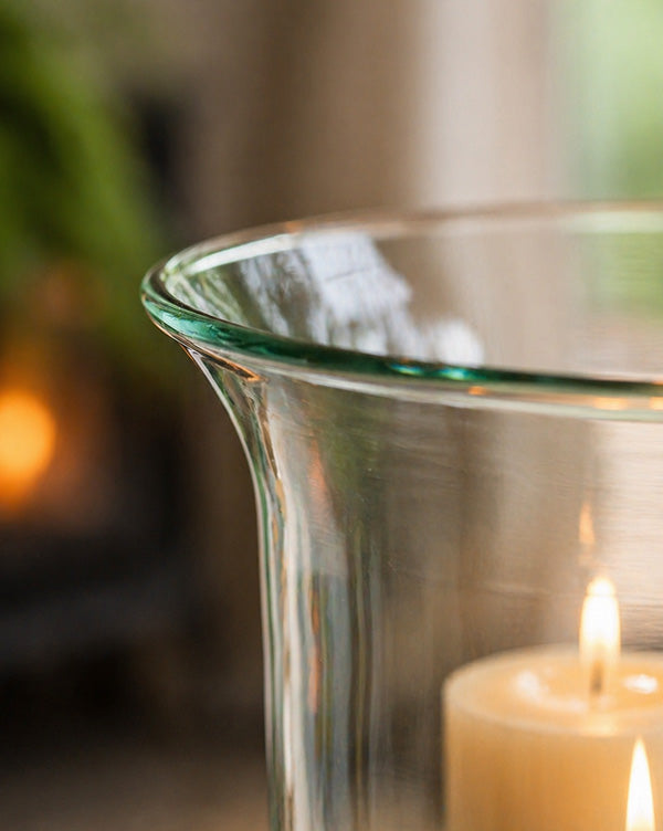 Mouthblown Oversized Glass Hurricane with Rustic Metal Insert