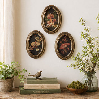 Vintage botanical wall art set in styled home decor
