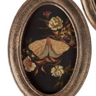 Oval butterfly botanical wall art with bronze frame