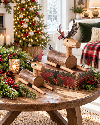 Distressed Metal & Mango Wood Reindeer, Set of 2