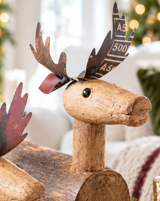 Distressed Metal & Mango Wood Reindeer, Set of 2